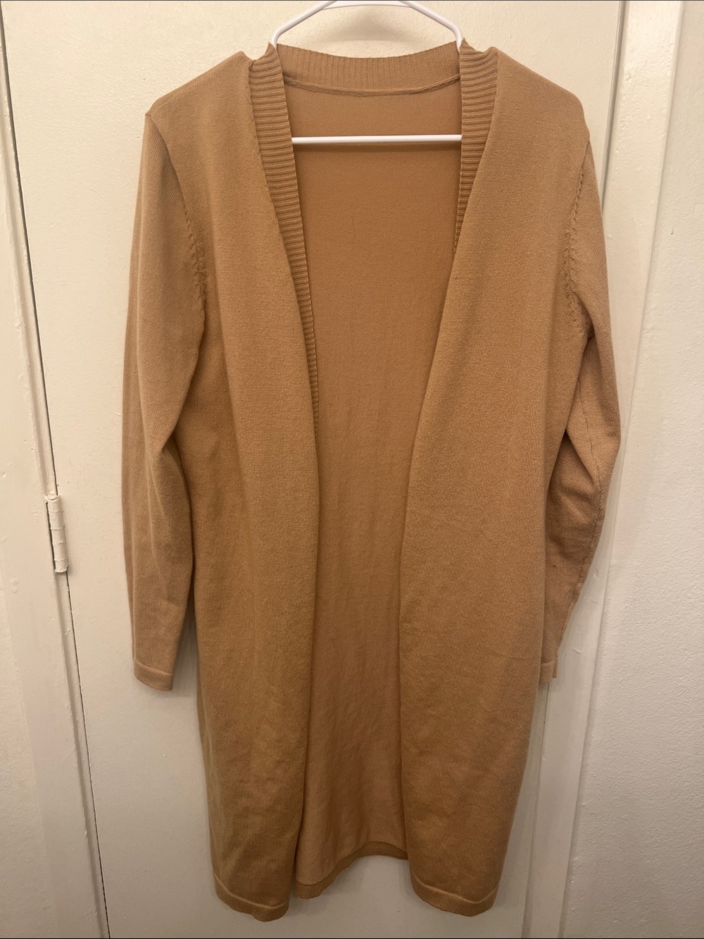 Women’s Camel Open-Front Long Cardigan